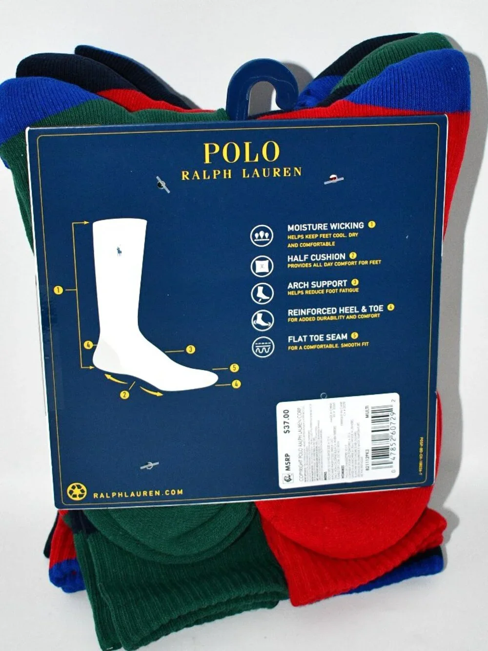 Polo Ralph Lauren Society Bear Socks 6-Pack in Multi #821112PK3 NWT